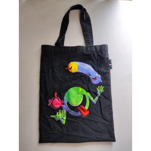 Out of Print Hitchhikers Guide to the Galaxy Tote Bag Black Canvas Dont Panic - Picture 2 of 7
